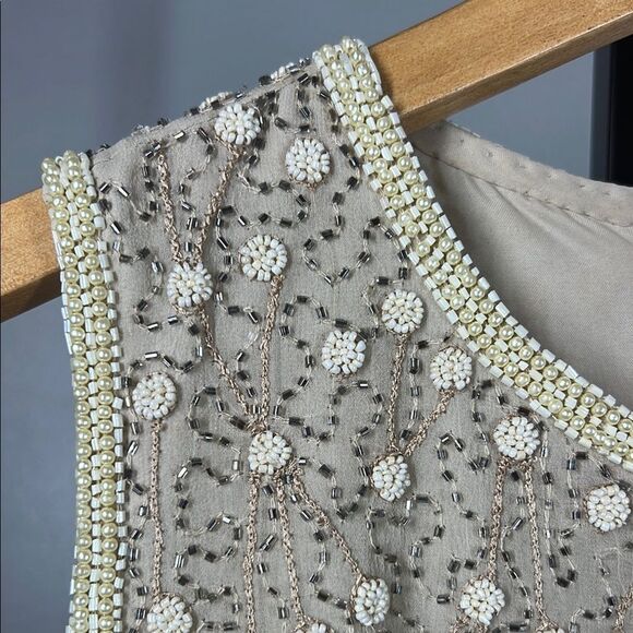 Papell Boutique Cream and Gold Embellished Crop Tank Top - Picture 5 of 8